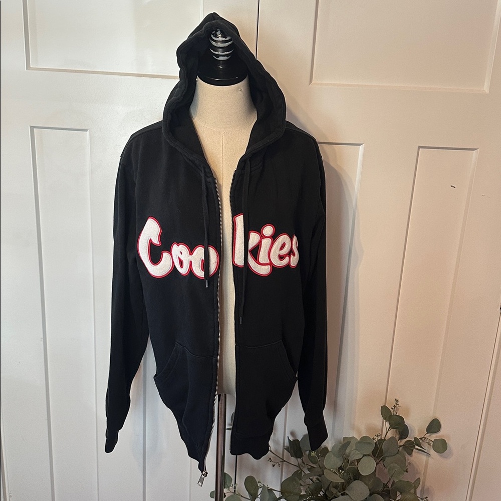 Cookies black original chenille appliqué zip front pockets M sweatshirt hoodie - Picture 16 of 16
